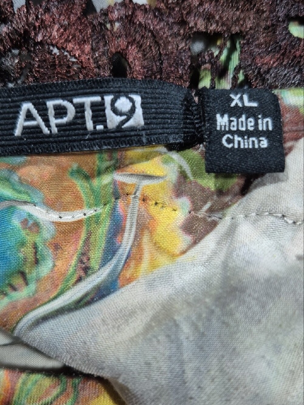 Apt. 9 Multicolor Printed V-Neck Tunic with Brown Lace Trim - Picture 4 of 6